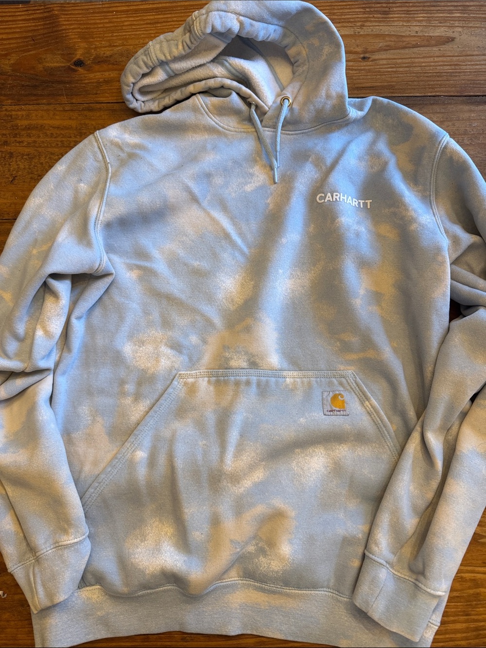 Carhartt Light Blue and White Tie-Dye Pullover Hoodie